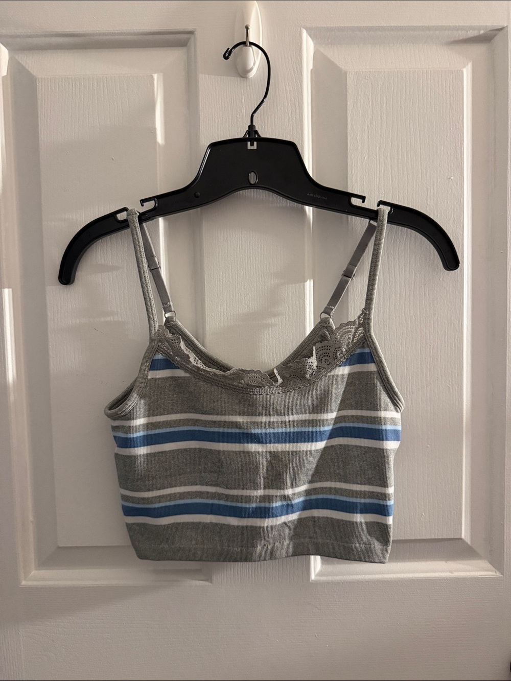 aerie Gray Lace-Trim Striped Cami with Blue Accents